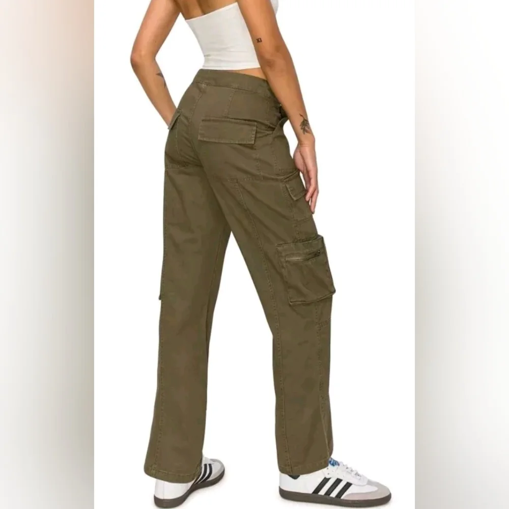 Cali 1850 Juniors Olive Green Cargo Zippered-Pocket Straight Leg‎ Pants 7 NWT - Picture 2 of 8